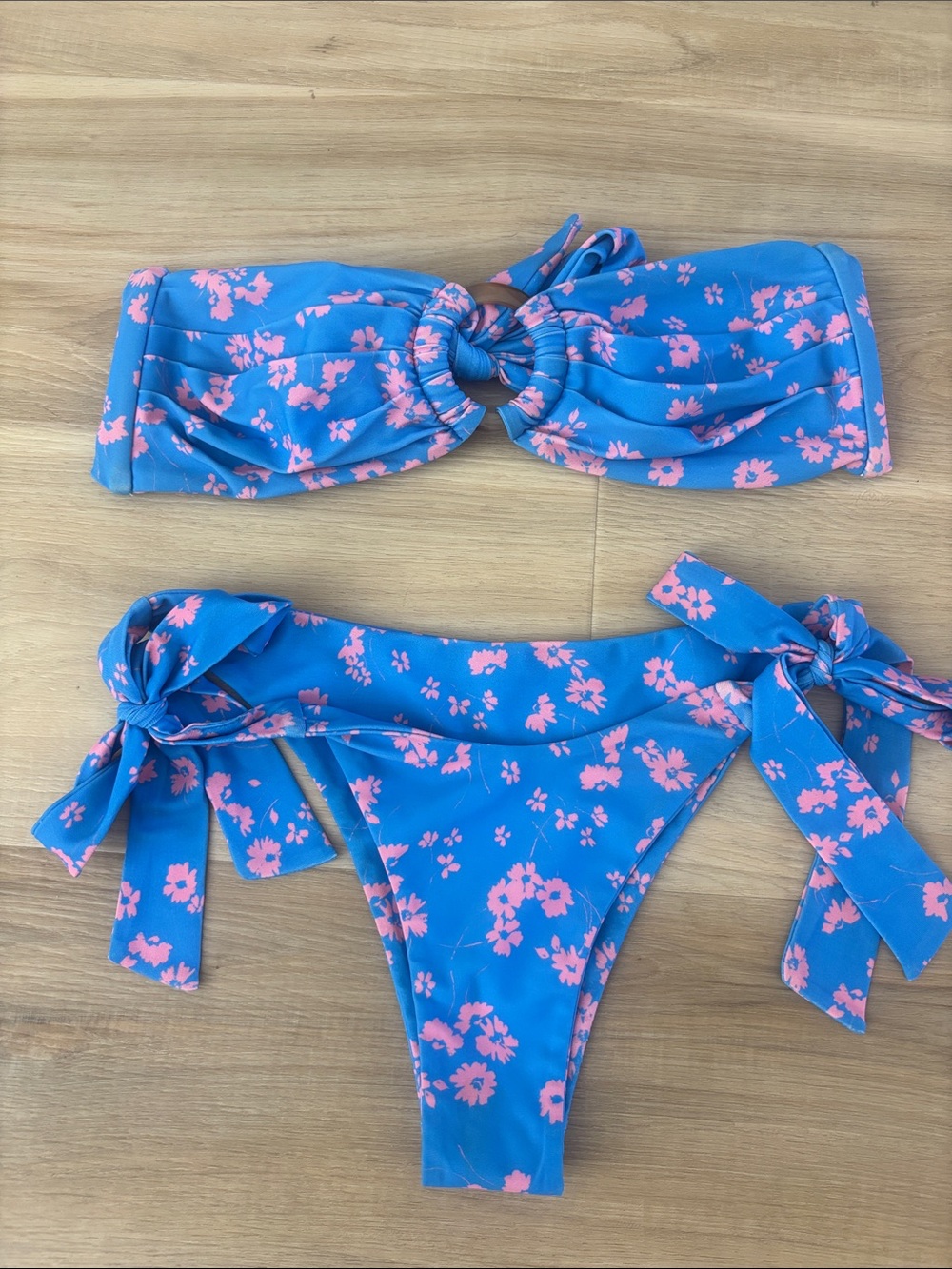 Kulani Kinis Blue and Pink Floral Tie-Side Bikini